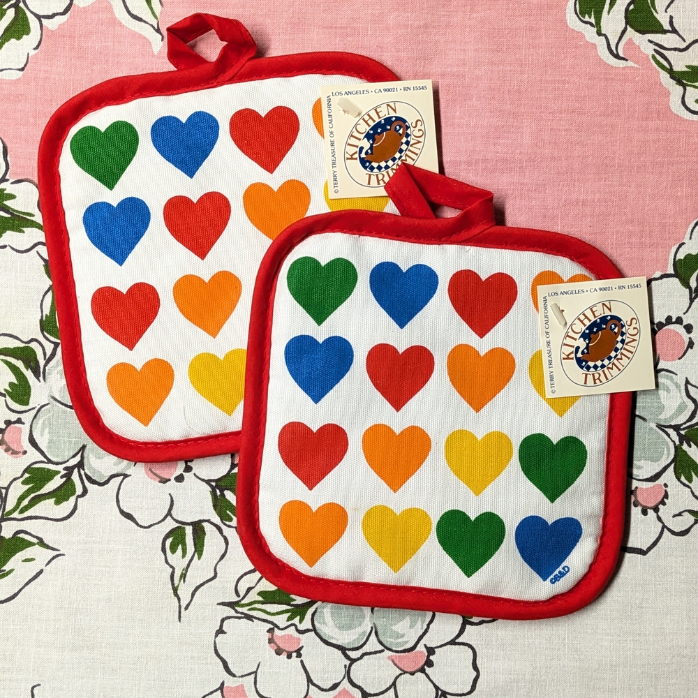 Red Quilted Hearts Pot Holder 80s NWT